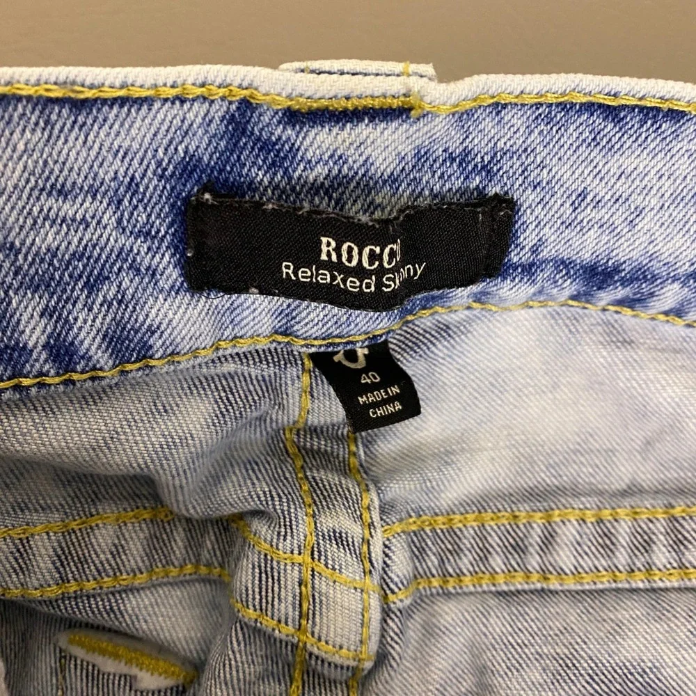 True Religion Rocco Relaxed Skinny Shorts Men's 40 Acid Wash Blue Denim Stretch
